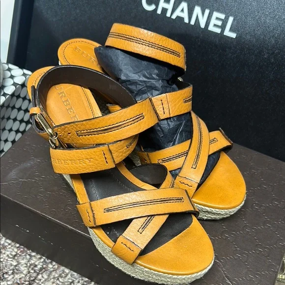 Burberry Women's Leather Espadrilles Wedge Sandals - Picture 5 of 6